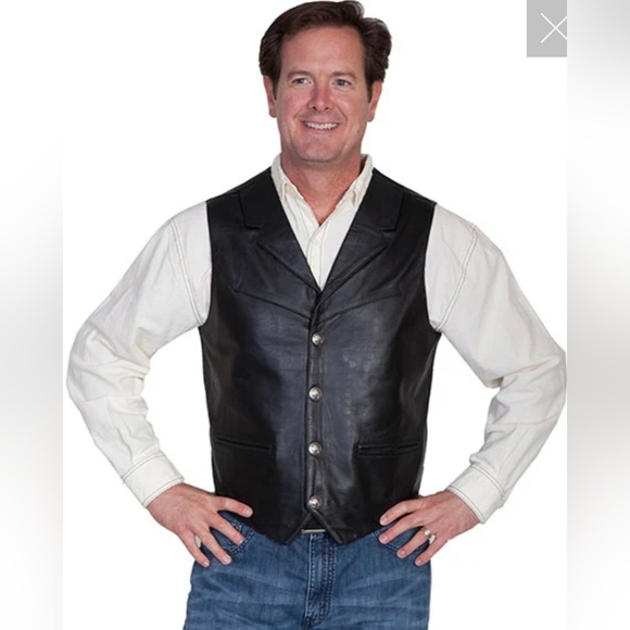 Scully Men's Lightweight Soft Lamb Leather Lapel Vest Buffalo Snaps Size XL